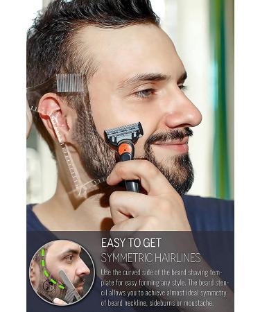 Men's Beard Shaping Tool with Inbuilt Comb - Clear 2pcs | Styling Comb for Goatee Mustache Sideburns | Jaw Cheek/Neck Line Templates for Symmetric/Curve/Step Cut - Buy Online on SooperMarket.com