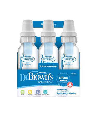 DR Browns Natural Flow Feeding Bottle 6PK Clear with Blue Writing - 250ML(8OZ) (Standard)