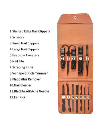Tirdkid 12Pcs Nail Clipper Manicure Set in Brown PU Leather Case - Stainless Steel Pedicure Kit for Men and Women - Buy Online on SooperMarket.com