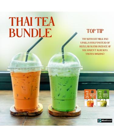 Thai Milk Tea Bundle - 14 Sachets with Ranong 3 in 1 Instant Thai Tea Mix and Ranong Matcha Green Tea Latte Instant Mix Including Mint Retail Boba Tea Straws - Buy Online on SooperMarket.com