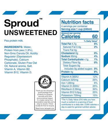 Sproud Plant Based Pea Milk 33.8 Fl Oz - Pack of 6 | Unsweetened, Powered by Pea Protein | Vegan, Non-Dairy, Non-GMO Milk Alternative - Buy Online on SooperMarket.com