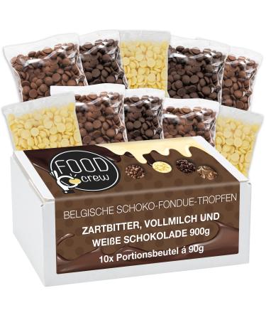 Food crew 900g Belgian chocolate for fondue - mix of whole milk tender bitter & white - chocolate fountain - chocolate chocolate coating drops - 10 portion bags individually packaged