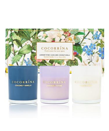 Cocorrna fragrance candles gift set 3 x 88g candle in glass soy wax candle for Mother's Day Christmas birthday aromatherapy bathroom lavender thyme clean linen coconut vanilla lavender thyme/clean linen/coconut vanilla