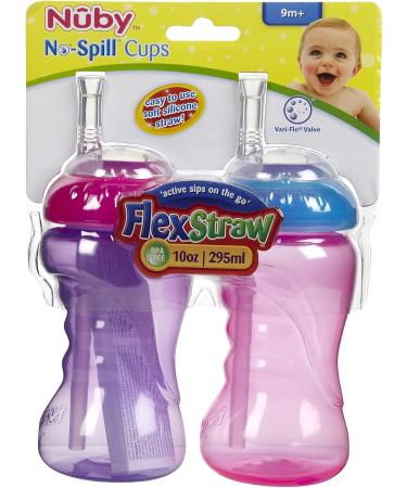 Nuby 2-Pack No-Spill Cup with Flex Straw 10 Ounce Colors May Vary - Buy Online on SooperMarket.com
