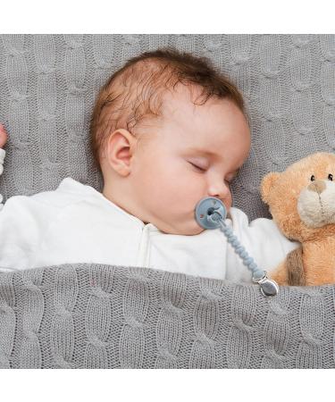 PAPACHOO Pacifier Clip 2 Pack - BPA Free Silicone Beads - Teething Relief for Baby Boys and Girls - Soothie Binky Clips in Dusty Blue and Light Pink - Buy Online on SooperMarket.com