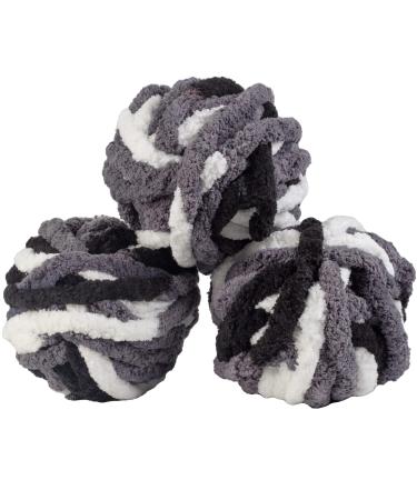 iDIY Chunky Yarn 3 Pack (24 Yards Each Skein) - Tie Dye (Black White Grey) - Fluffy Chenille Yarn Perfect for Soft Throw and Baby Blankets Arm Knitting Crocheting and DIY Crafts and Projects! Tie Dye - Black White ...