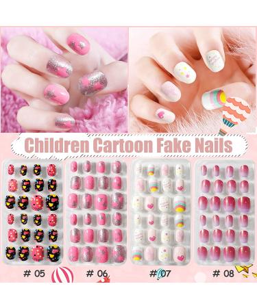 Kalolary Kids False Nail Kit - 288PCS Candy Pattern Full Cover Nails with Adhesive Tabs | Children's Day Gift for Little Girls Nail Art - Buy Online on SooperMarket.com