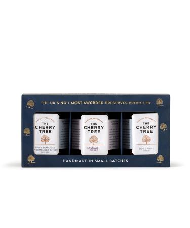 The Cherry Tree Savoury Favourites Includes: Hot Garlic Pickle Spicy Tomato and Caramelised Onion Chutney and Sandwich Pickle 3 x 100 g Gift Box