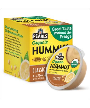 PEARLS Classic Organic Hummus 4 Pack Of 1.75 Oz Cups, 7 Fl Oz