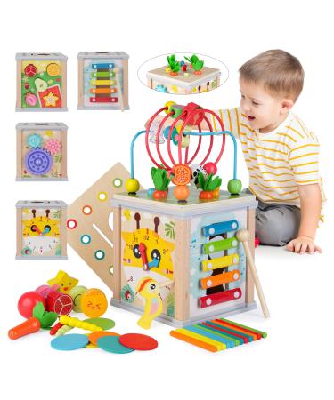 Kidmigo Motoric cubes 10 in 1 motor toy from 1 year children's toys from 1 year carrot harvest activity cubes made of wood Montessori toys from 1 2 3 4 5 years