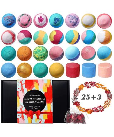 Organic Bath Bombs - 25 Extra Large Pcs + 3 Bubble Bars & Dried Flowers - Bubble Bath Shower Salts for Women, Men & Kids - Relaxing Bathbombs Gift Set Bath Essentials Shower Steamers 25 Bath Bombs ? Bubble Bars ? Dried Flo…
