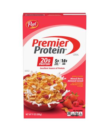 Post Premier Protein Mixed Berry Almond cereal, high protein cereal, protein-rich breakfast or snack made with real berries and almonds, 9 Ounce - 1 count