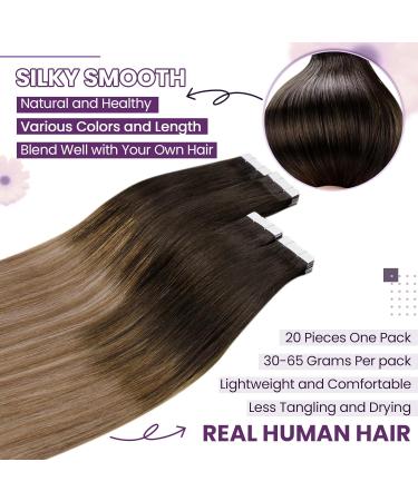 Buy Laavoo 55cm Brown Ombre Tape-In Real Hair Extensions | 50g 20pcs Remy Human Hair Balayage #2/6/12 - Invisible & Discreet - Buy Online on SooperMarket.com