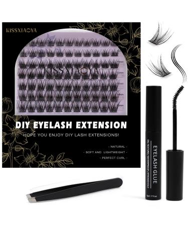 Individual Lashes Extension Kit 77 Wide-Stem 9-15mm Mix False Eyelashes with Lash Glue and Applicator DIY Soft Natural Portable Cluster Lashes Extensions Kit at Home/Outing(Mix 9-15mm W-7 Light Suit) 1 count (Pack of 1) W-7 Light Suit