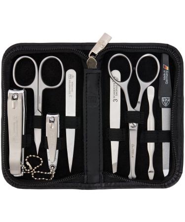 Three swords - 8 pcs.Manicure set for men |Premium nail care set in the real leather case.Color: black |Contents: nail set 8 instruments including beard scissors nail scissors nail clippers tweezers black - men edition