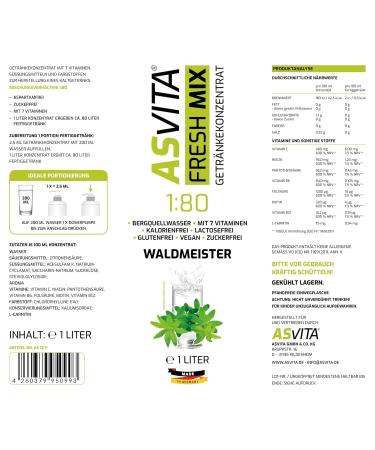 AsVita Sugar-Free Beverage Concentrate Fresh Mix 1:80 - 1L Bottle | 26 Delicious Flavors (Woodruff) - International Shipping Available - Buy Online on SooperMarket.com