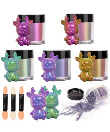 Casiwaft Chameleon Mica Powder 5 Colors Shift Pigment Powder Set for Jewelry Making, Nails, Painting, Epoxy Resin, Candle Making, Bath Bombs