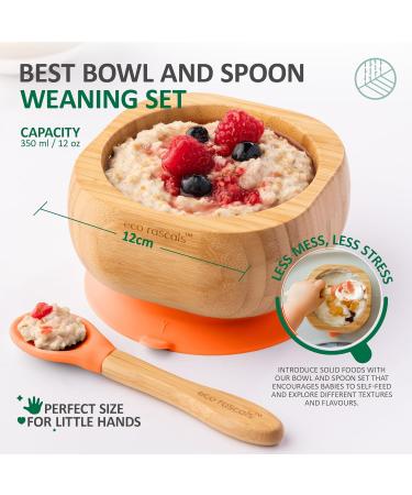 eco rascals Natural Bamboo Baby Bowl and Spoon Set | Suction Stay Put Feeding Bowl | BPA-Free | Orange Color - Buy Online on SooperMarket.com
