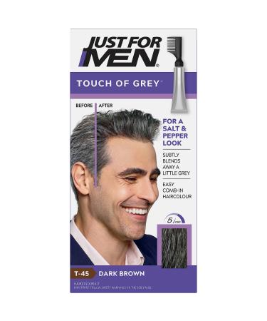 Just For Men Touch of Grey Dark Brown Hair Dye For a Natural Salt & Pepper Look T45 1 Count (Pack of 1) T45 - Dark Brown