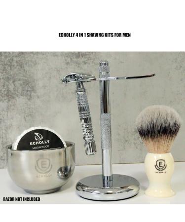 Premium 4 in 1 Shaving Brush Kit for Men - Vegan Brush Sandalwood Soap Stainless Steel Bowl & Stand | Perfect Gift (Ivory White - Buy Online on SooperMarket.com