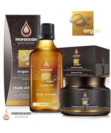 Moroccan Gold Series Deluxe Combo Set - Argan Oil Treatment with Keratin 50ml & Treatment Mask 250ml - Buy Online on SooperMarket.com