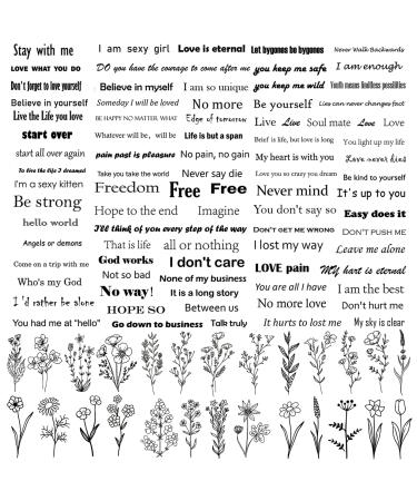 Inspirational Words Tattoos  Realistic Quotes Temporary Tattoos Wild Flower Floral Bouquet Tattoo Stickers for Women Girls Face Body Hands