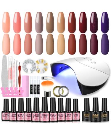 PEACECOLOR 10 Colores Gel Nail Polish Set with 36W U-V Nail Lamp Starter Kit with Base Gel Mate Top Coat for Manicure Art Kit for Starter DIY Salon Gift KAP0077