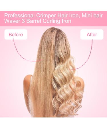 Mini 3 Barrel Curling Iron - 1/2 Inch Beach Waves Wand for Travel | Dual Voltage Ceramic Tourmaline Crimper - Pink - Lightweight & Easy to Use - Buy Online on SooperMarket.com