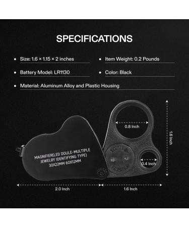 VIVOSUN Illuminated Jewelers Loupe 30X 60X Magnifier with LED Light - Black | for Jewelry, Gems, Watches, Coins, Stamps, Antiques | Foldable Design - 1 Pack - Buy Online on SooperMarket.com