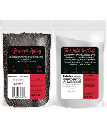 Aromasong Organic Coarse Sea Salt & Black Peppercorn Grinder Combo Set - 2.43 LB Salt & 12 OZ Peppercorn Refill - Ideal for Cooking & Baking - Bulk Resealable Bag - Buy Online on SooperMarket.com