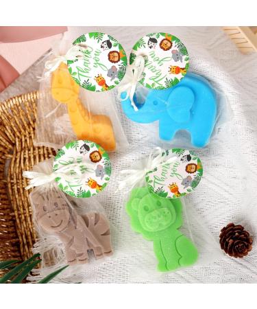 Woodland Baby Shower Soaps Favors Set - 4 Jungle Animal Shape Mini Soaps with Bags & Thank You Card | Perfect Kids Birthday Party Decor & Gifts - Buy Online on SooperMarket.com