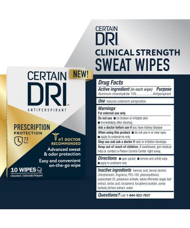 Certain Dri Antiperspirant Wipes for Excessive Sweating and Hyperhidrosis Clinical Strength Protection Against Odor and Perspiration Lasting 72 Hours Travel Friendly Dermatologist Recommended 10ct - Buy Online on SooperMarket.com