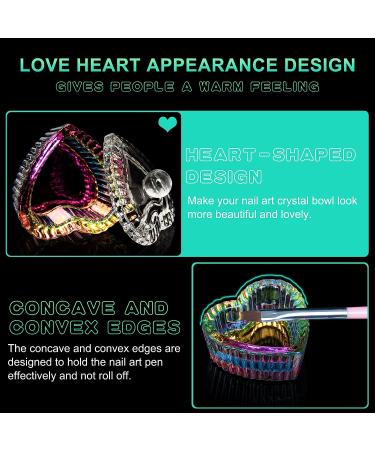 AORAEM 2PCS Nail Tips Art Dappen Dish with Lid - Glass Crystal Cup for Acrylic Liquid Powder - Professional and Home Use - Heart Shape - Buy Online on SooperMarket.com