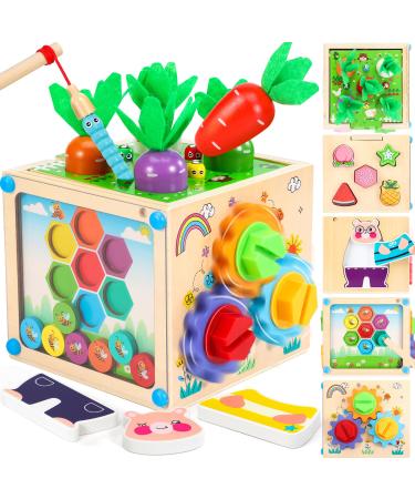 CoolJoya motor cubes made of wood |6-in-1 Montessori Motoric toys from 1 year |Wooden toys Stem gift for boys and girls toddlers baby t1780-175