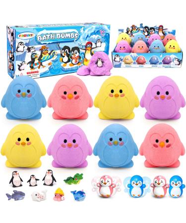 Bathe balls children with surprise inside 8 pieces of bathing children bombs for children birthday Christmas Easter Valentine's Day bathing pearls gifts (penguin)