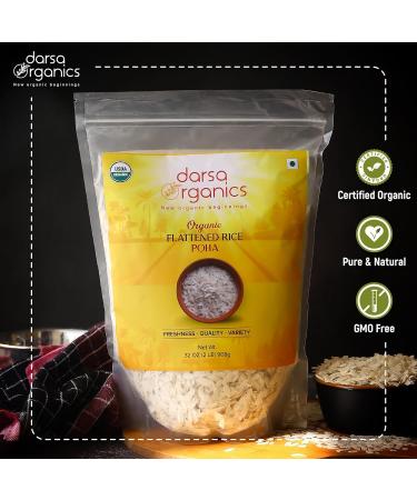 Darsa Organics Poha | 2 lb Resealable Zipper Bag | Flattened Rice with Fluffy Texture| USDA Organic | Non-GMO | Chemical-Free | Kosher - Buy Online on SooperMarket.com