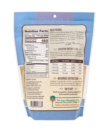 Bob's Red Mill Gluten Free Oat Bran Hot Cereal - 16 oz (454 g) | Healthy Breakfast Option - Buy Online on SooperMarket.com