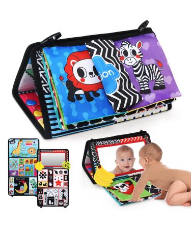 Leadstar baby mirror toys foldable baby prone position toys with crackling black white contrast pattern children's mirror toys gift for newborn young girls 0-12 months