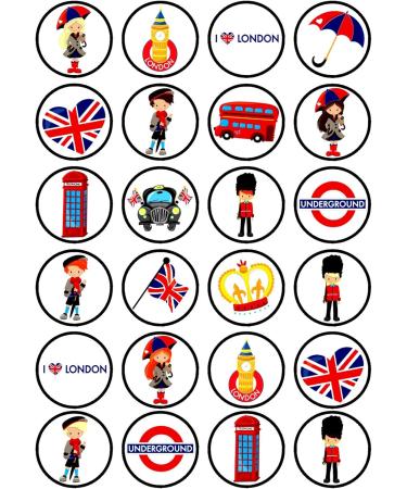 24 London Theme Wafer Cupcake Toppers Great Britain Edible Cupcake Toppers - Stand Up Disc Wafer Cake Decorations - Buy Online on SooperMarket.com