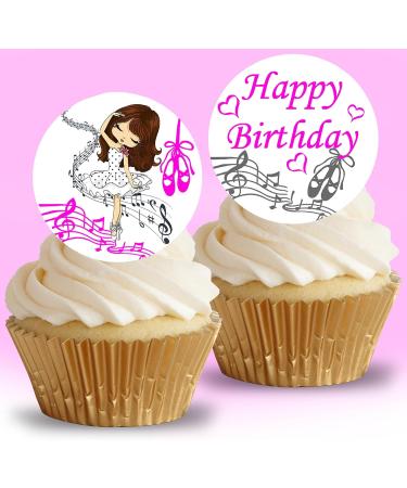 24 x Pre-Cut Happy Birthday Ballerina s1 Edible Stand up Wafer/Rice Paper Cupcake Cake Dessert Toppers Birthday Party Girl Woman Decorationss (Style 1) - Buy Online on SooperMarket.com
