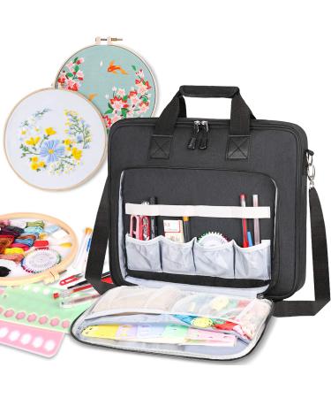 LLYWCM Embroidery Project Bag - Multifunctional Embroidery Kits Storage Bag for Embroidery Floss and Crochet Hooks Sewing Accessories (Bag Only) (Black)