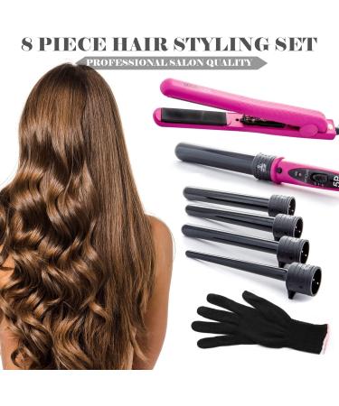Deluxe Beauty Professional 8 Piece Interchangeable Flat and Curling Iron Set - Instant Hair Straightening and Curling - Pink - Buy Online on SooperMarket.com