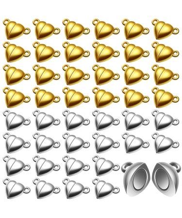 48 Pieces Heart Shaped Magnetic Clasps for Jewelry Gold Silver Bracelet Clasps Closures Magnetic Breakaway Clasp Converter for Bracelet Necklace DIY Making Wedding Jewelry Accessories