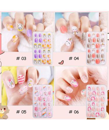 Kalolary 144 PCs Unicorn Pattern Children's Press-On Nails Set | Short Full Cover Artificial Fingernails with Nail Glue Sticker - Perfect Gift for Kids - Buy Online on SooperMarket.com
