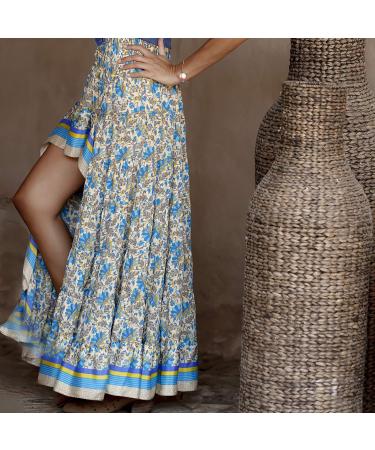 Sanahy Women Boho Floral Print High Low Maxi Dress - Blue XL - Buy Online on SooperMarket.com