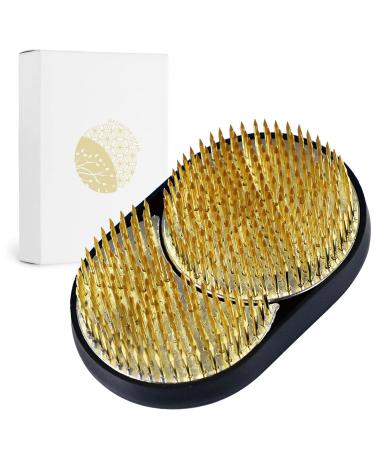 Wazakura Sun and Moon Ikebana Kenzan  Made in Japan  Pin Frog Japanese Flower Holder for Floral Arrangement - 3-3/4x2-1/4(93x59mm) Brass