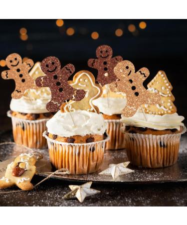 Whaline 48Pcs Christmas Cupcake Topper Glitter Brown Gingerbread Man Cupcake Picks Holiday Food Picks for Xmas Winter Cake Decoration - Buy Online on SooperMarket.com