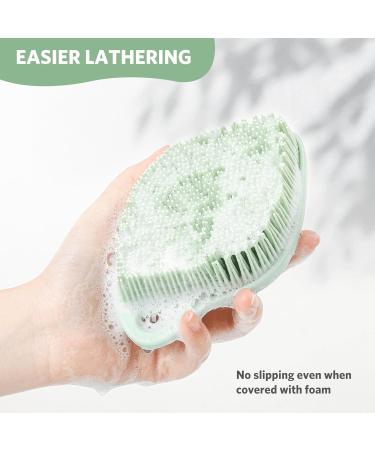 Sndyi Silicone Body Brush - Gentle Exfoliating Leaf-Shaped Shower Scrubber for Sensitive Skin | Foam-Forming Bristles in Firing Green Mint - Buy Online on SooperMarket.com