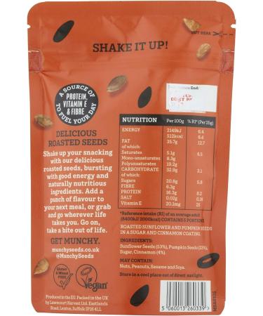 MUNCHY SEEDS Warm Cinnamon Sunflower Pumpkin Protein Snack - 125g Vegan Plant-Based Fibre & Vitamin E, Sweet & Delicious Snack for Kids - Add to Cereal, Porridge, or Yoghurt - Sharing Pack - Buy Online on SooperMarket.com