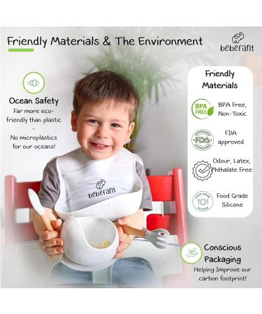 Bebefant Baby Weaning Set: Suction Bowl, Plate, Cup, Bib, Fork & Spoon for Baby Led Weaning - Grey & Orange - Large Set - Buy Online on SooperMarket.com